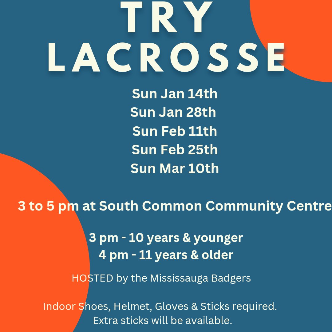 SAVE THE DATES - Try Lacrosse Sessions starting soon!  

We will announce when Registration is open for those sessions!  

Come out and Try one of the greatest games !