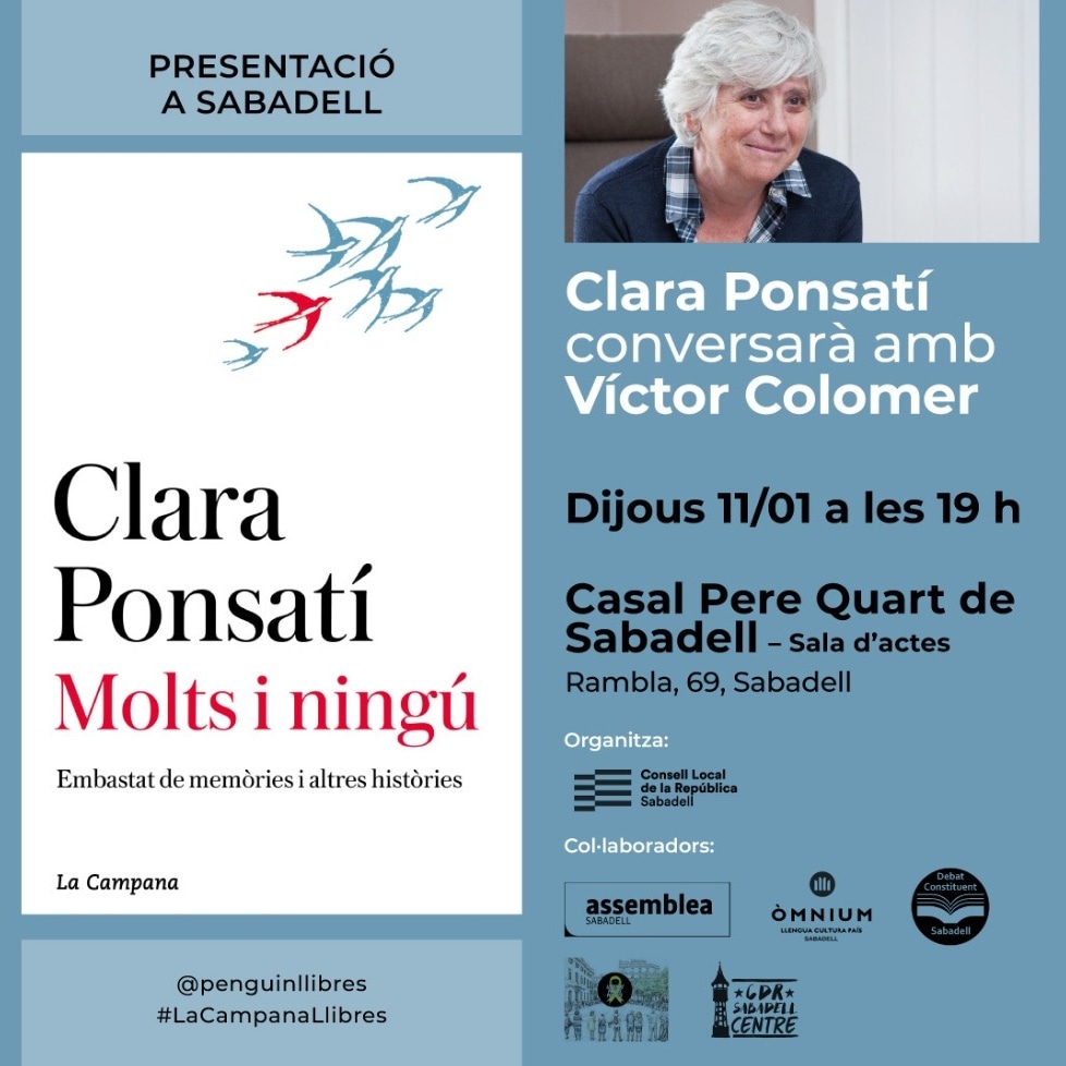 1r acte de l'any 👇🏻👇🏻👇🏻
📚 [PRESENTACIÓ LLIBRE]
"Molts i ningú"
L'autora, <a href="/ClaraPonsati/">Clara Ponsatí</a> conversarà amb <a href="/vcolomer/">víctor colomer</a>

🗓️ Dijous 11 de gener
📍 Casal Pere Quart #Sabadell
🕖 7 vespre

No us el perdeu!