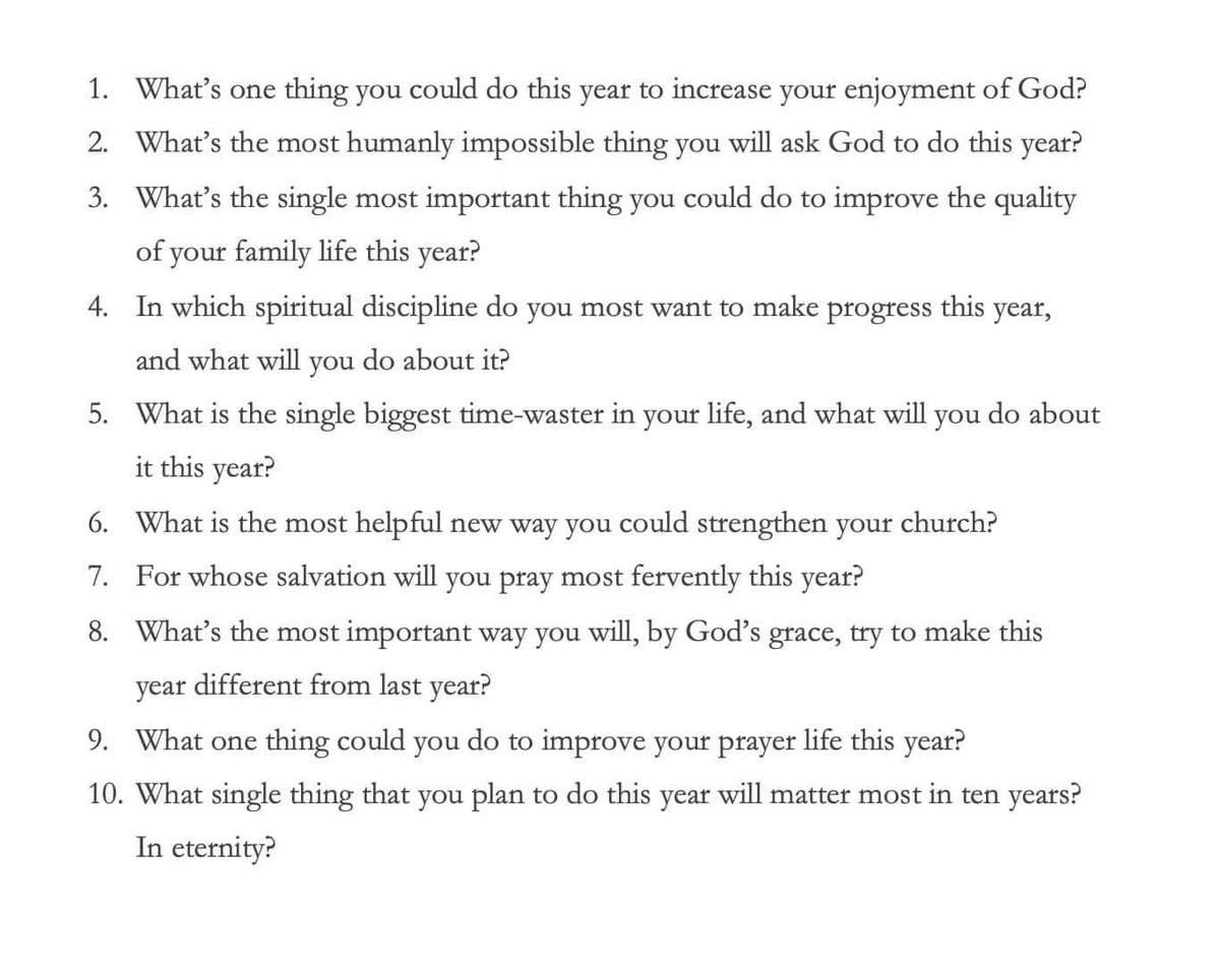 drandrewhebert's tweet photo. I saw this on @hbcharlesjr Facebook page. So good. 

Questions for the new year from Donald Whitney: https://t.co/Yzm1RJ0LOG