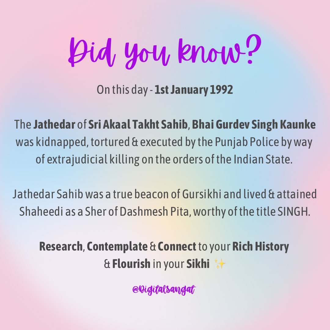 chardikalauk's tweet photo. Research, Contemplate &amp; Connect to your Rich History &amp; Flourish in your Sikhi ✨

#sikh #sikhi #sikhism #khalsa #singh #kaur #Shaheedi #khalistan #digitalsangat #hackthepanth #didyouknow #newyear2023 #newyearsday https://t.co/W0rHi0tJY7