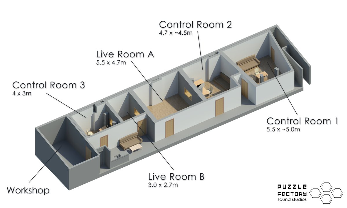 New year, new music to create!
We have recording time available and multiple control rooms available for long-term rental.
Reach out to learn how Puzzle Factory can be a part of your musical journey.