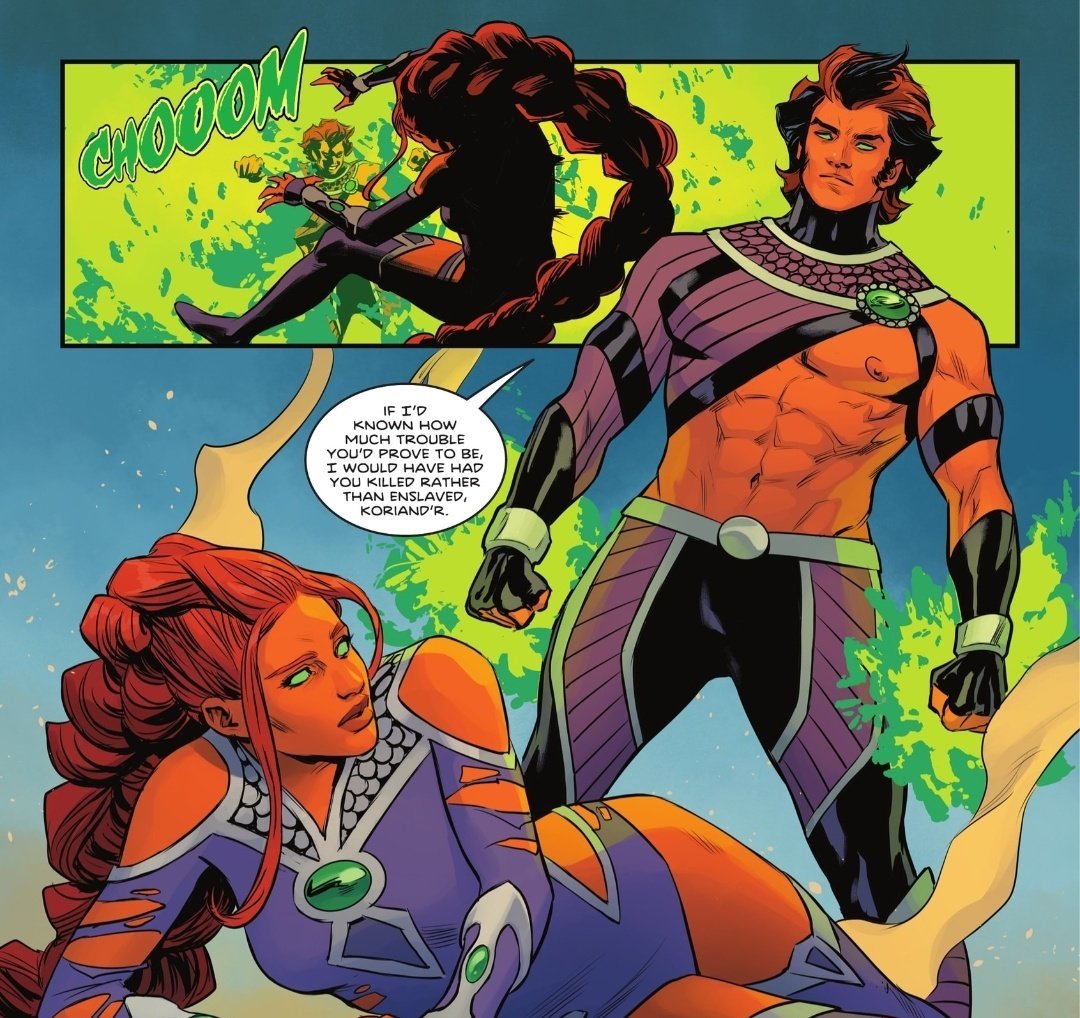 Titanscomics's tweet photo. 💫|Nem cheguei a comentar né, mas ano passado (*piada de tiozão*) eu tava refletindo sobre isso aq:

O Lobdel excluiu o plot de traição de Tamaran nos Novos 52, e s gente, essas HQs seguem Canon, então eu acho q a adição do Xand'r foi + pra preencher o buraco q a Komand'r' deixou https://t.co/EfZ2gA6S1M