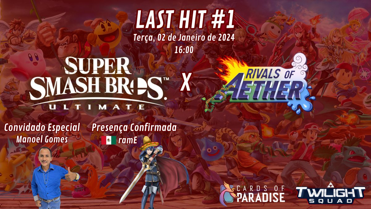 E AMANHÃ! (Sim, já amanhã)
Temos a 1ª edição dessa nova empreitada

Last Hit #1
Com main bracket de Smash Ultimate e o 1º side event será de Rivals of Aether

Além de mais uma vez recebermos o <a href="/err2411/">Emmanuel Ruiz [ramE] 🇲🇽🇧🇷</a> ✌️

E o start.gg já está publicado
start.gg/tournament/las…