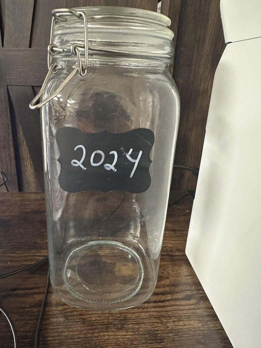 A #GratitudeJar is a lovely thing to do with your family.  My kids and I did this in 2023 and will again this year.   Every week, you have each member of your family write down something they are grateful for.   You put the pieces of paper in the jar and on NYE you take turn