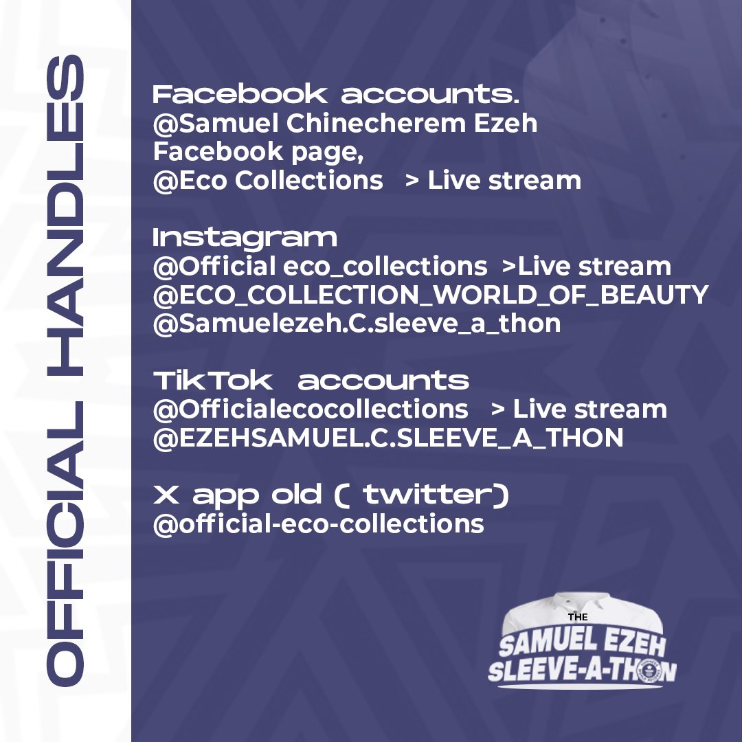 ezehegosamuel's tweet photo. Official Handles
#longestsleeveonagarment
#GuinessWorldRecord #sleeve_a_thom #samuelchinecheremezeh
FB #ecocollections live
IG #officaileco_collections live
TikTok #officialecocollections live
X-app #official_eco_collections
#SLEEVE_A_THON
#vira #newtrend @hildabacicooks https://t.co/AteLxvcXZT
