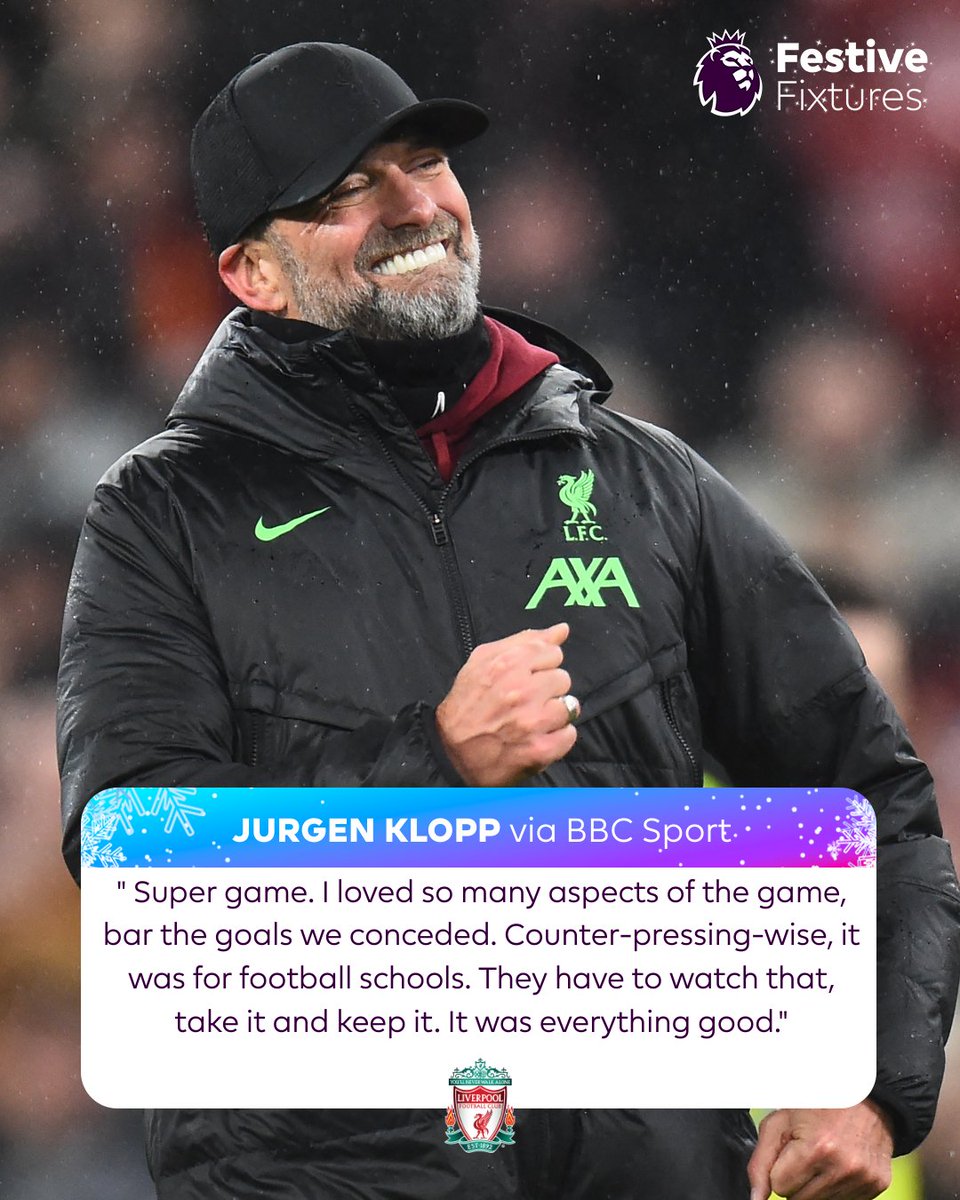 ✅ Top of the Premier League
✅ A thrilling home victory
✅ Wedding ring found

There's plenty for Jurgen Klopp to smile about! 😀

#FestiveFIxtures