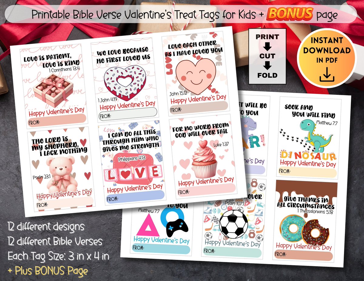 Printable Bible Verse Valentine Tags, Christian Valentine Trea by JooMadeShop etsy.me/3vmwLQs via <a href="/Etsy/">Etsy</a>