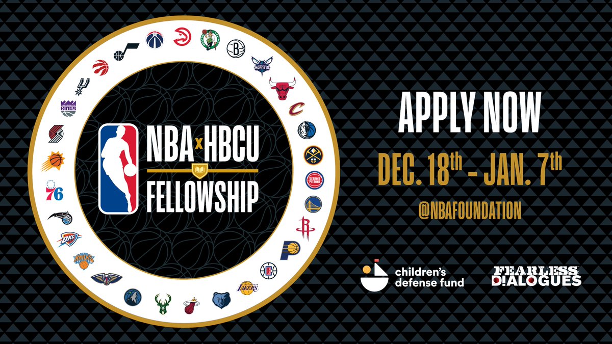 HBCU students: The NBA HBCU Fellowship is live and the application window closes, January 7th. Powered by the NBA Foundation in partnership with Children’s Defense Fund (@childdefender1973) &amp; Fearless Dialogues (@fearless_dialogues). 
Apply today! Visit nba.com/hbcufellowship