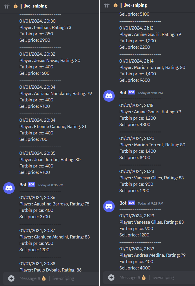 FUTScalpers's tweet photo. New Year's Kick Off SBC 🔥

live-sniping bot is currently posting at the speed of light 🚀😲

#EAFC #EAFC24 #FIFA24 #FUT #FUT24 #easportsfc #fifacoins #sbcsolutions #EVO #Season https://t.co/s8jfduoDr2