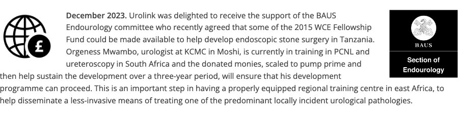 Thanks to @BAUSendourology for supporting the development of endoscopic stone surgery in #Tanzania 
#Urolink @SuzieVenn @Sri_URO  baus.org.uk/professionals/…