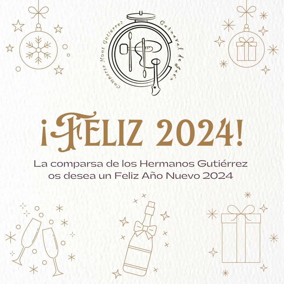 Desde la comparsa de los Hermanos Gutiérrez os deseamos un ¡Feliz Año Nuevo 2024! 

🧭🎭💜

#ComparsaHnosGutierrez #ElAventurero #Carnaval2024