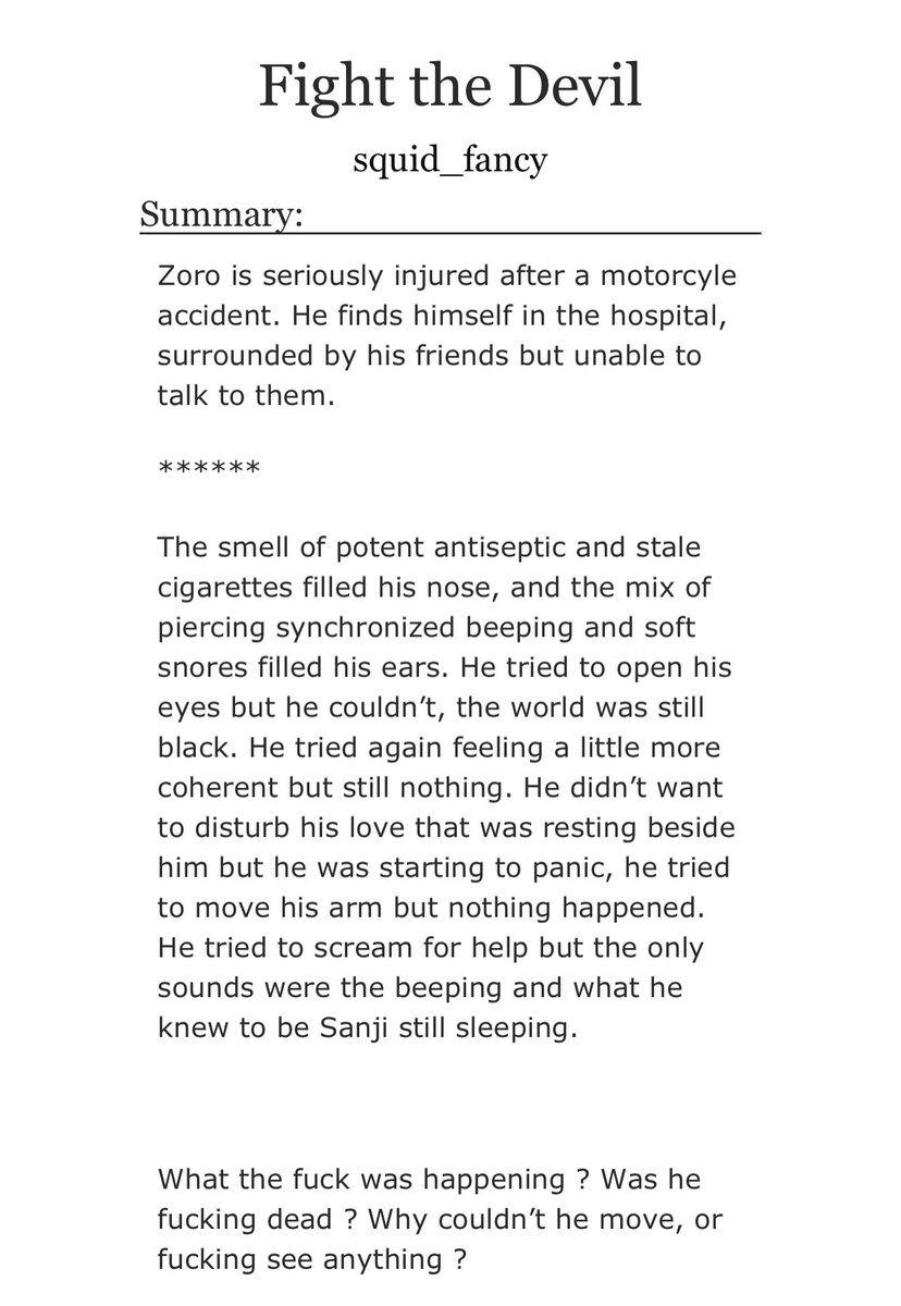 squid_fancysun's tweet photo. Staring the new year off with my first contribution to the #zosan angst.
⚔️⏰
✨💚 “Fight the Devil” 💛✨
• modern AU / hospital setting
• mention of medical conditions
• brief use of homophobic language
⬇️ LINK BELOW ⬇️ https://t.co/B5mspeccZp