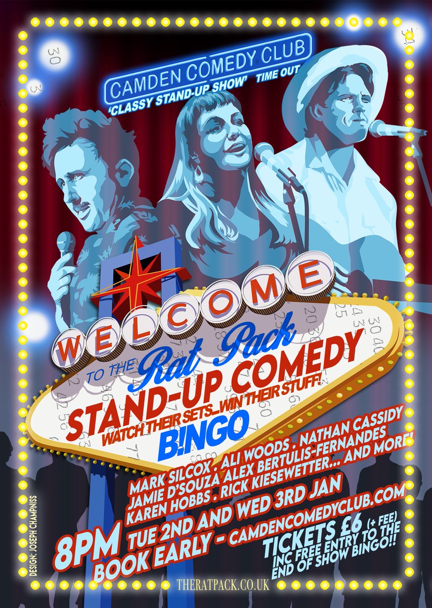 TUE and WED 8PM @CamdenComedy It's brand new show The Rat Pack Bingo! Watch their sets then win their stuff! Signed merchandise (or unwanted xmas presents!) from all the award winning and TV acts! GRAB TICKETS £6+fee TUE ⬇️ dice.fm/event/8qbg2-th… WED⬇️ dice.fm/event/wmb6g-th…