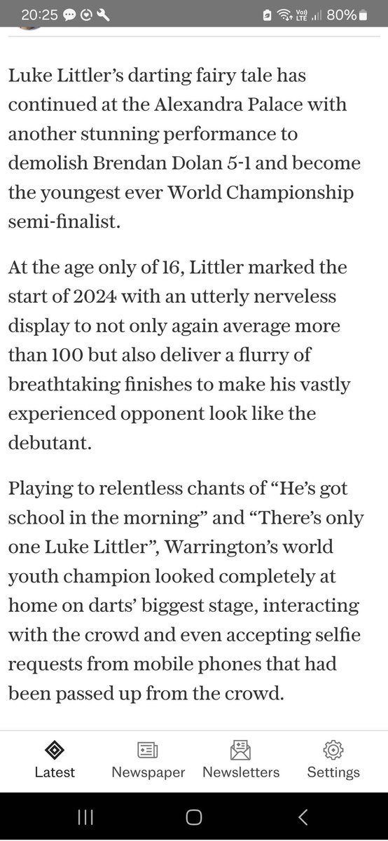 Darts prodigy wins again. #LukeLittler telegraph.co.uk/darts/2024/01/…