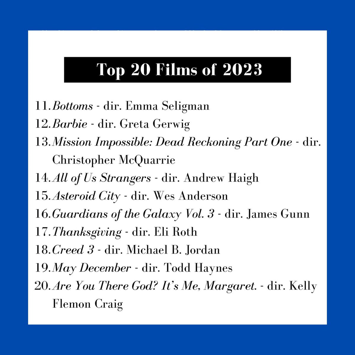 Eric_Betz's tweet photo. As a new year begins it’s time to look back on some favorites from 2023, so let’s get into the annual best of the year lists, starting with my favorite films from this past year https://t.co/NrtLBWgtdq