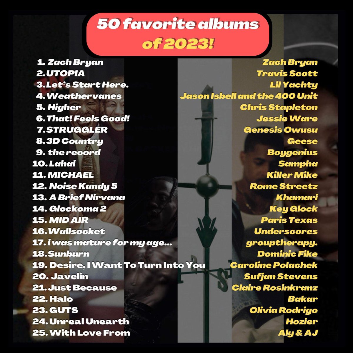 Eric_Betz's tweet photo. And last but very much not least, my favorite albums from 2023! https://t.co/WE3BIrEJIT