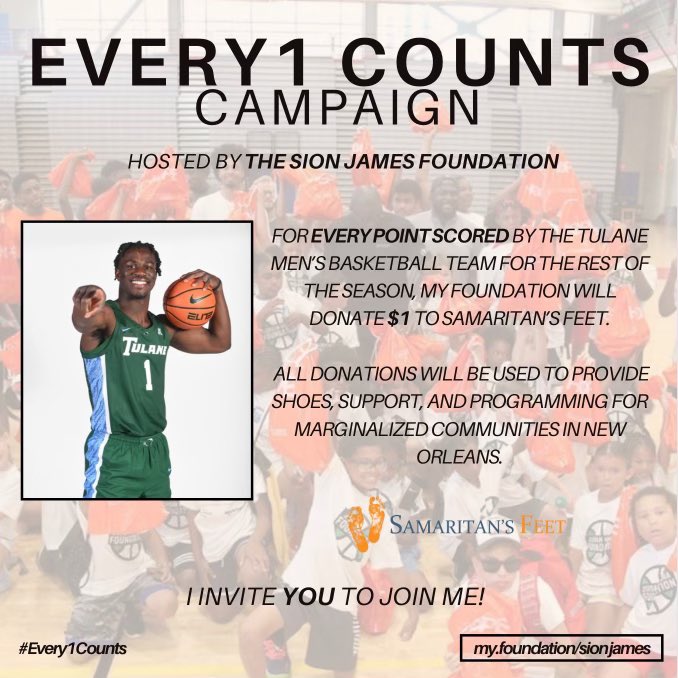 SionJames14's tweet photo. ⭐️ We're making every point worth more in 2024 with the #Every1Counts Campaign hosted by the Sion James Foundation!!

🏡 For every point we score the rest of the season, my foundation will donate $1 to support marginalized communities in New Orleans. https://t.co/ZrwE8Wt9HT