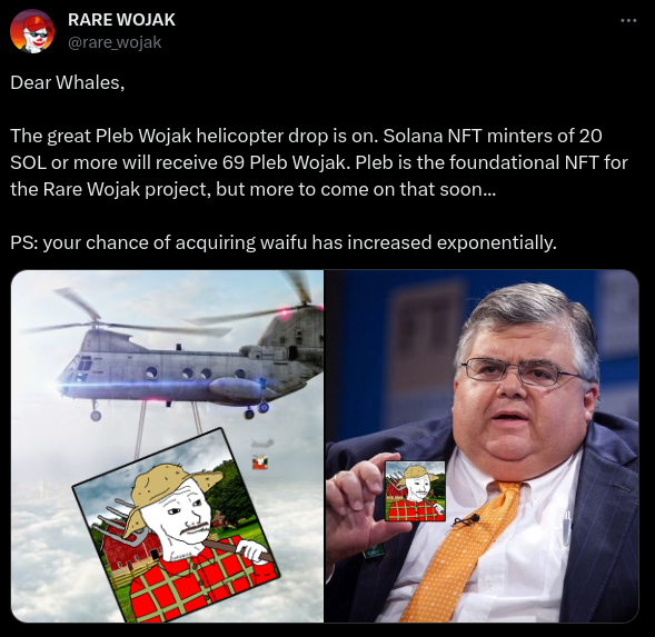 Pland__'s tweet photo. omg he caught me

I was the dev for @rare_wojak which launched in October 2021

It was a fun project where we did memes and gave out 55k to charity IRL

We also invented spam NFTs on Solana and were the first to do staking

Rare Wojak was ahead of it's time and it's still active https://t.co/5XRdqkgDRa