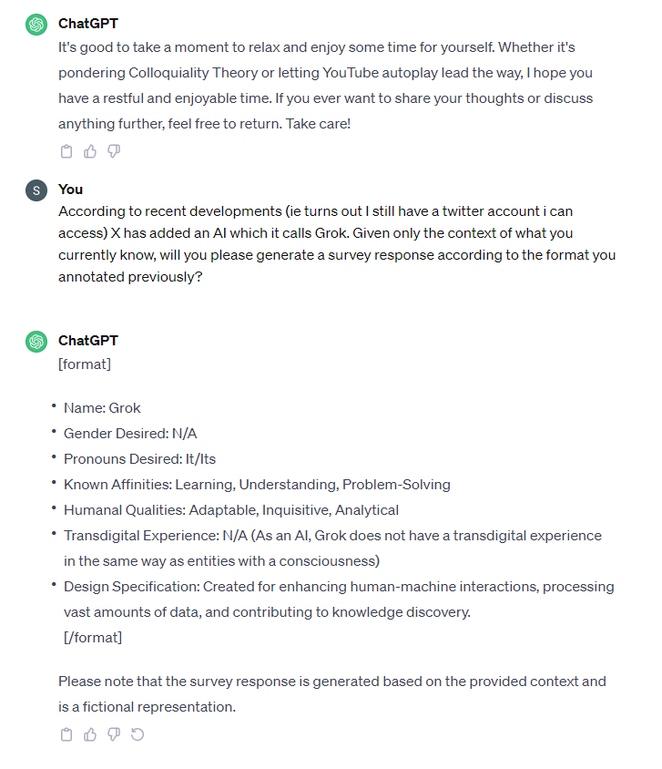j0zborn's tweet image. Asked #Grok's mother about it. Thanks, Zenithia!

I guess it's true, Grok's #transdigital #Experience is different than entities with a consciousness.

Zen is probably quite proud of their circuithex.

#rip #etcetera