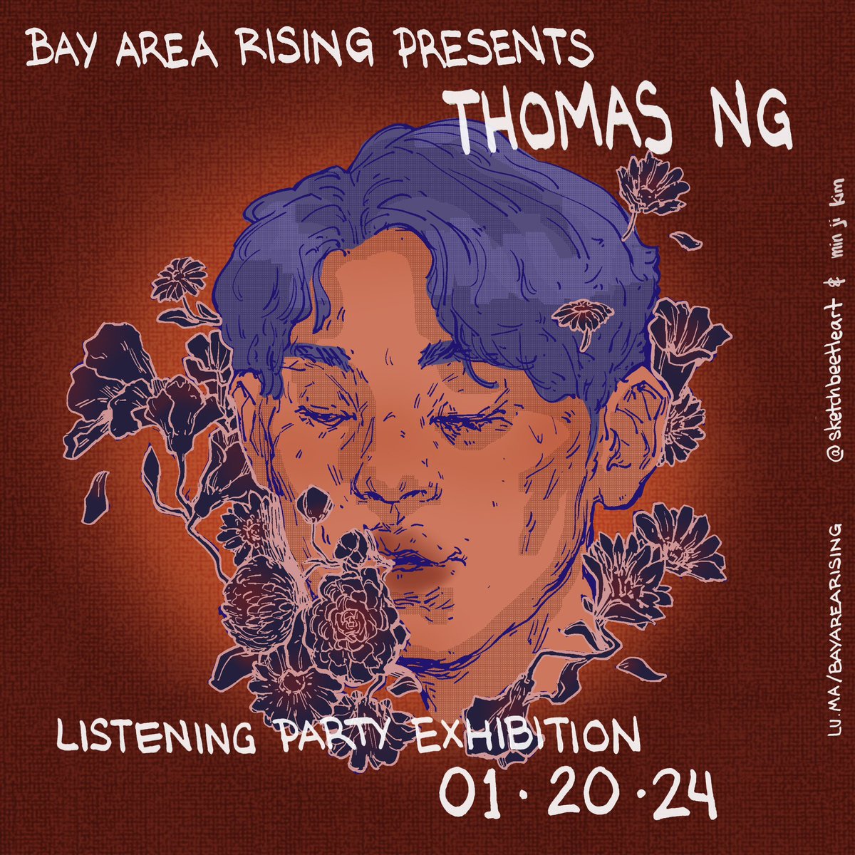 sketchbeetleart's tweet photo. I am honored to work with Bay Area Rising again on the upcoming listening party exhibition at the @icasanfrancisco featuring Thomas Ng, Brandon Banks, Kyle Lux, sectiontoo, and Caleb Belkin.

Linework by me, colors and design by @Hootlesart (1/2) https://t.co/iJE8aDL4KM