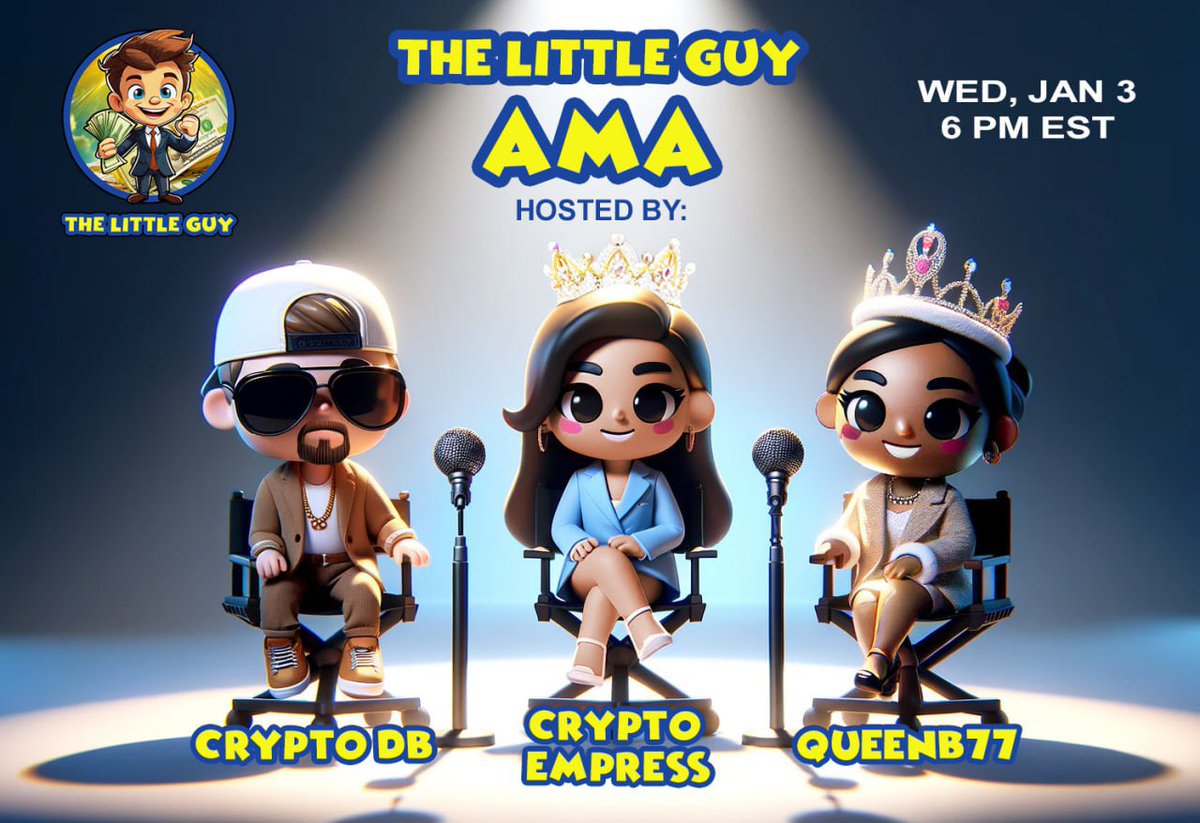 #SpacesHost   

Join <a href="/CryptoDB_/">DB</a> and I for an exciting X Space AMA featuring <a href="/guy_little11589/">The Little Guy</a> 

🌐 Location: x.com/i/spaces/1zqKV…

⏰Time &amp; Date: JAN 3rd at 3:00PM (PST)/6PM (EST) 

#Crypto #Sponsored #Blockchain #web3   #DEFI #TheLittleGUY 
$TLG