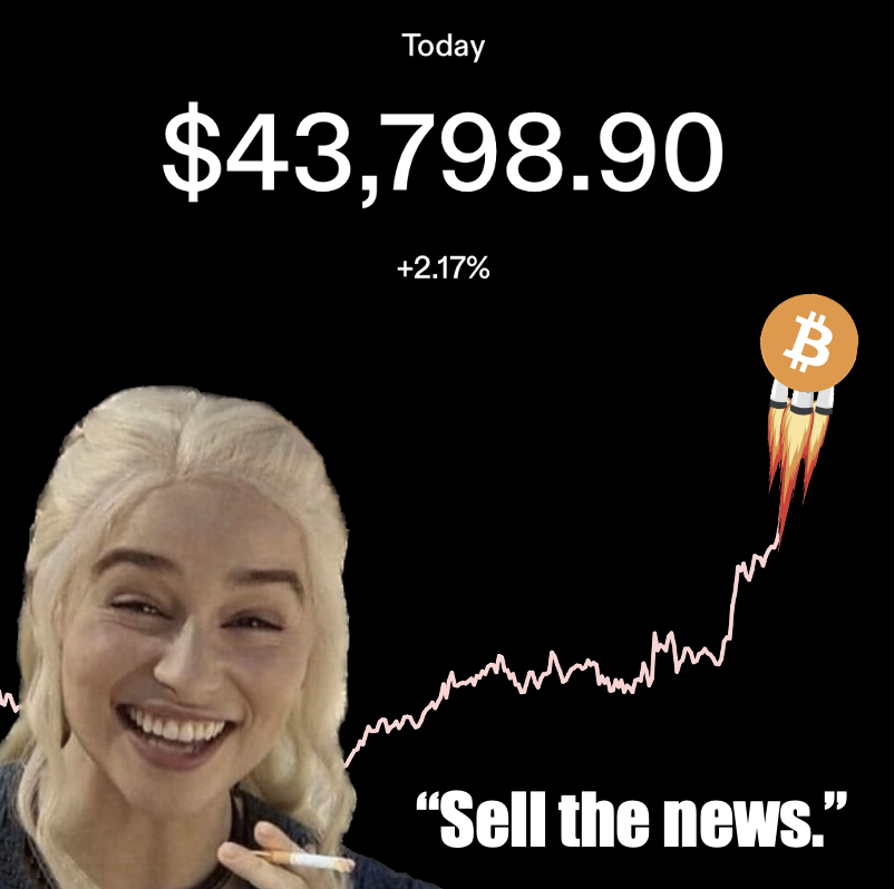 TheBTCTherapist's tweet photo. #Bitcoin is RIPPING ahead of a potential spot ETF approval this week.🚀

I'm not F*CKING selling. 💎 🙌 https://t.co/40Avwj7lC1