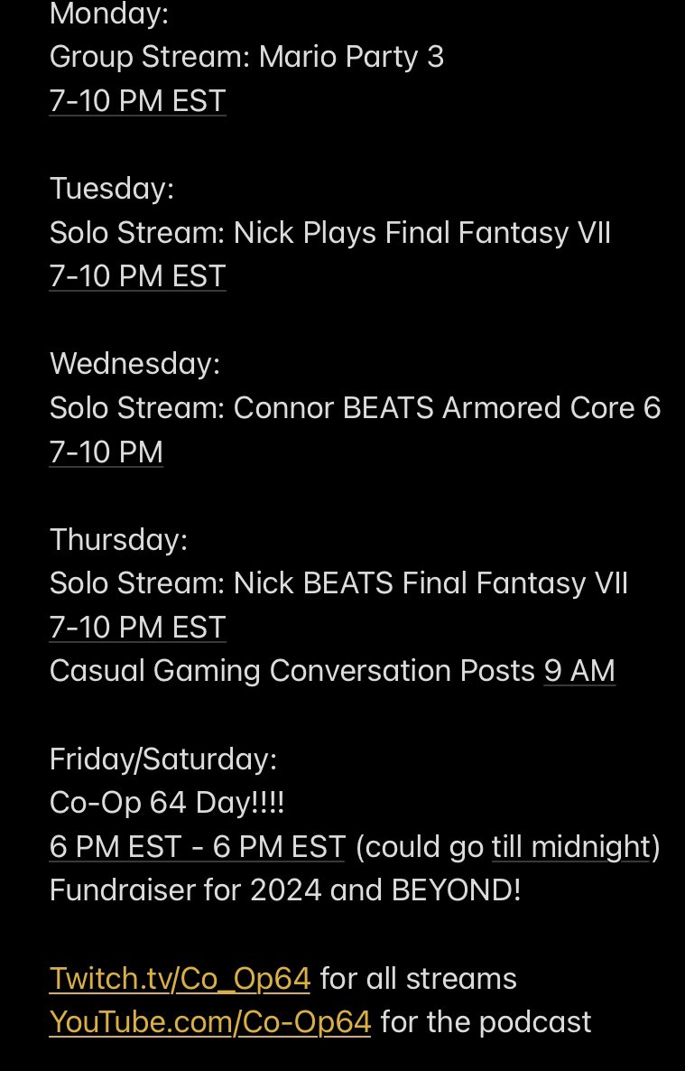 Weekly Schedule: January 1st - January 6th