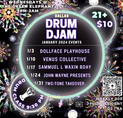 Trying to get out more in 2024?? Come out this Wednesday for our first Drum Djam of the year 🥁! @dollfaceplayhouse is taking over and you know what that means..... #wewearpink! T03M1ZZL3 EULAN SPACEBOI SOUNDBYTE TNA See you @dallasdrumdjam.
