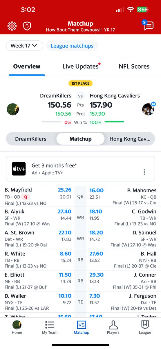wickless_usa's tweet photo. @FantasyPts I should of started Flacco, would of won. https://t.co/9enAALHlhq