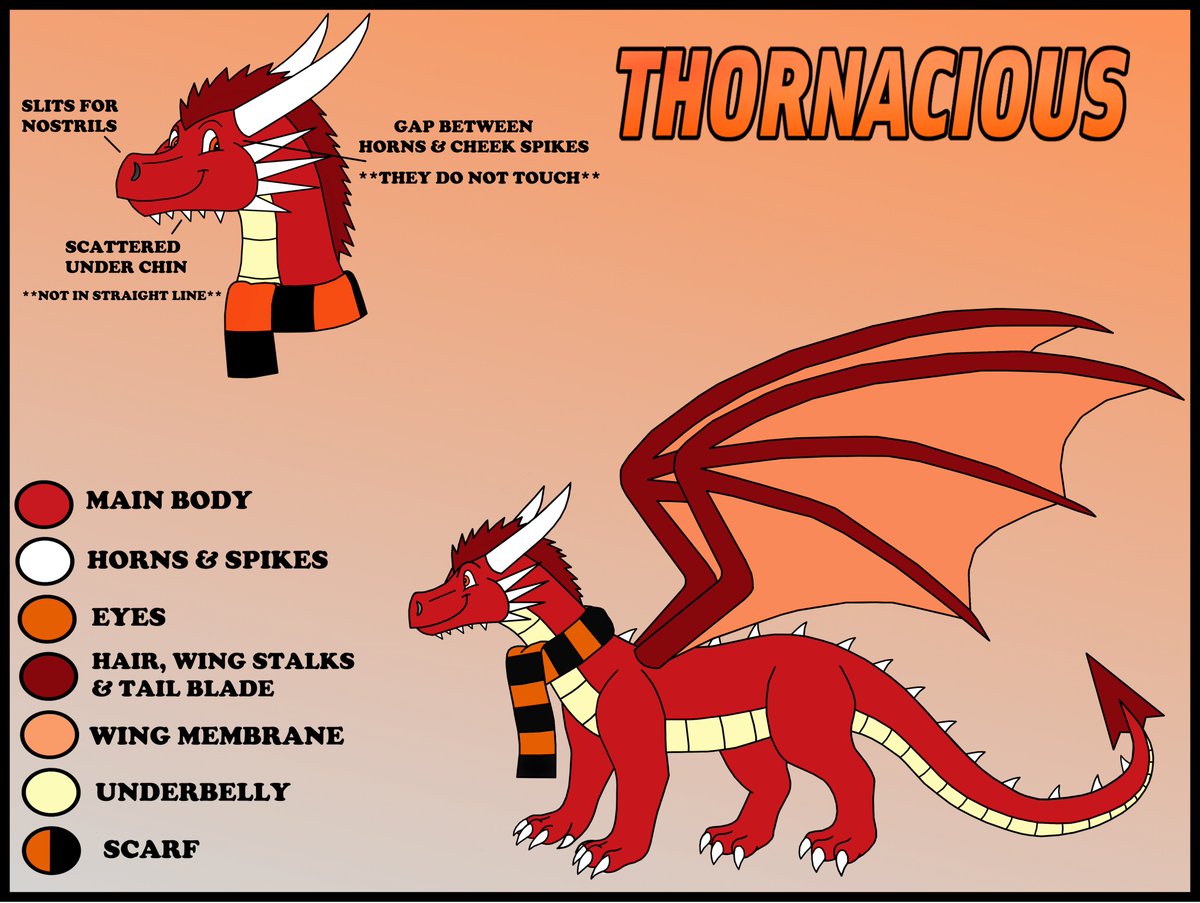 Updated ref sheet for 2024

1) Added thumbs
2) Less spikes 
3) More Orangey orange for eyes and scarf.