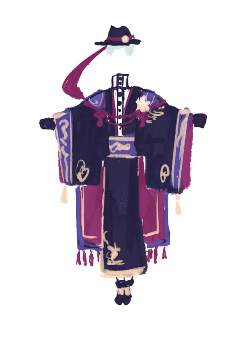 ロロの和服考えてたけれどお蔵入りになりそうなので供養…フリーなので誰か描いてぇ…