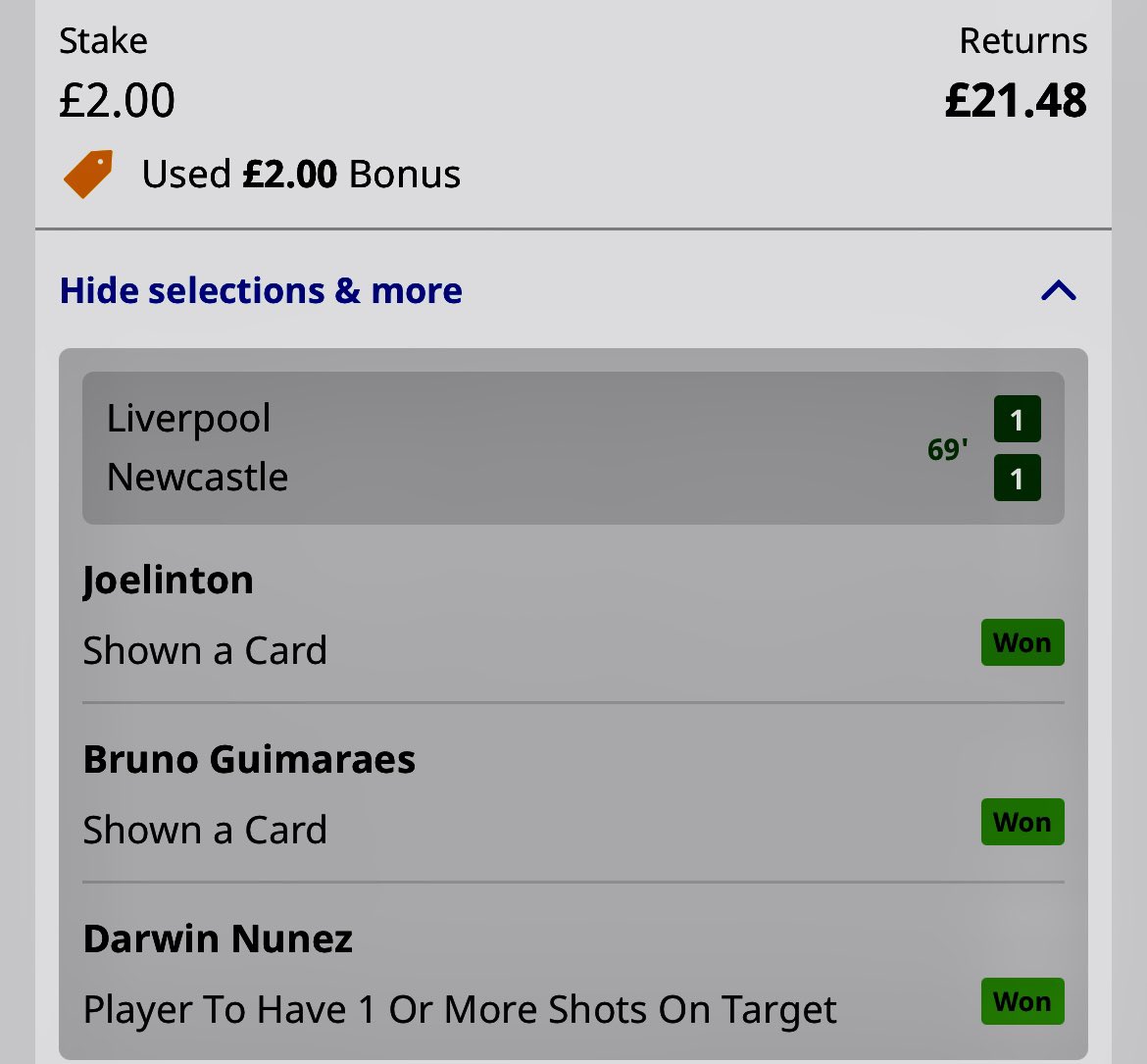 mike_young87's tweet photo. Thanks very much @AndyRobsonTips  
Both free bets just sort of £78 return. https://t.co/G3LrFSEWAS