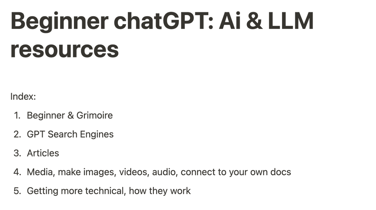 NickADobos's tweet photo. I made a list of beginner chatGPT, Ai &amp; LLm resources

My mom asked, for a friend of hers
so aimed a non-technical beginner

sharing in case it helpful for anyone else:
https://t.co/nvLdLG3xfX https://t.co/vVst4Ttivw