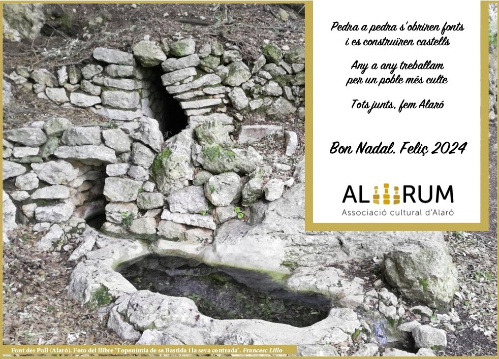Hem publicat a la web el balanç d'activitats del 2023.
3 llibres, 4 exposicions i nombroses activitats per tal de seguir protegint i divulgant el patrimoni alaroner. No vos el perdeu! alrum.org/iniciatives/re…

Molts d'anys, salut i cultura! #NadalAlaró #Feliç2024