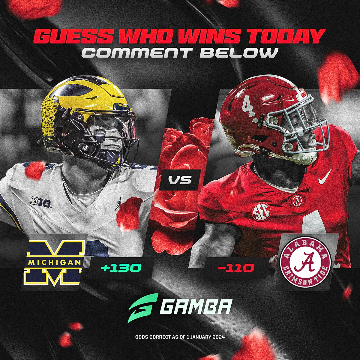 Rose Bowl time!🌹 MICHIGAN vs ALABAMA⚔️ Who do you have winning this evening?🏈