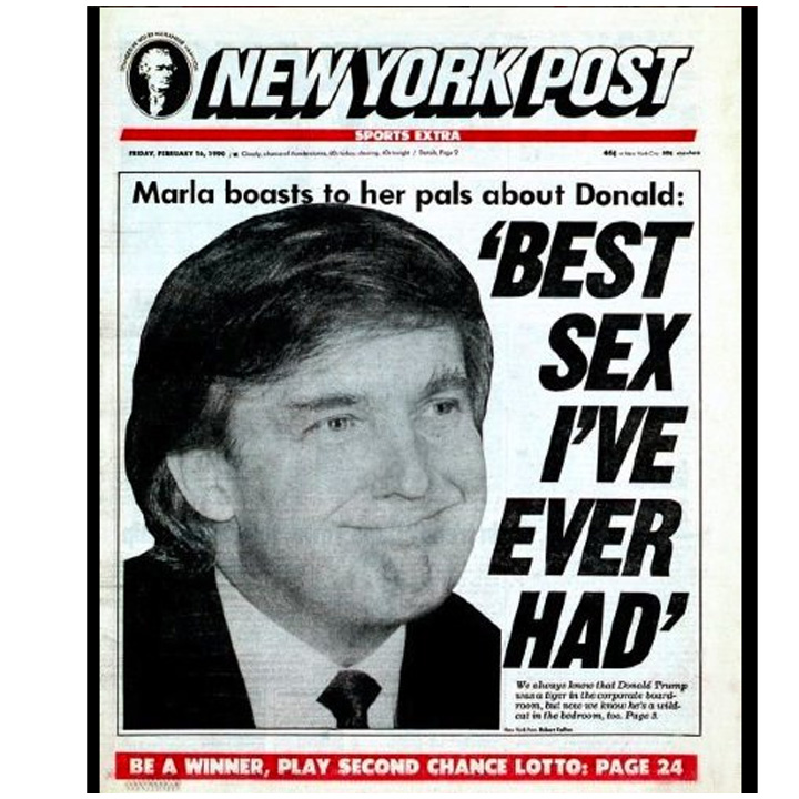 OK...Melania...yada yada yada. In 1982, while still married to wife number one Ivana, now buried at a hole on Trump Bedminster golf course, America's Mushroom Dick was boning Marla Maples and Rupert Murdoch's NY Post gave us the prediction of the century.