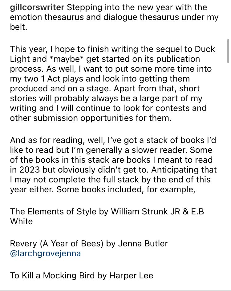 GillCorsWriter's tweet photo. What are everyone’s writing/reading goals for 2024? I’d love to hear!
#writingcommunity #readingcommunity
#amwriting #creativewriting #freelancewriting #emergingauthor https://t.co/YQXGBBAQtL