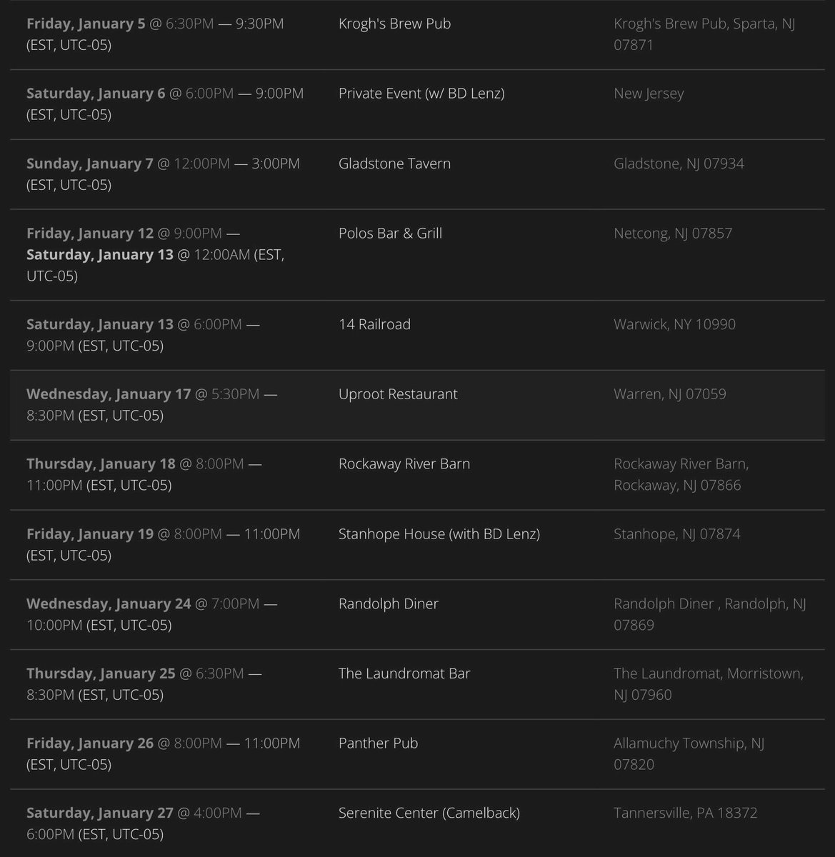 JeirisCook's tweet photo. Happy New Year! Here’s to another year of musical adventures, friends old and new and performing in new spaces. I present to you January’s schedule… https://t.co/hfPdFiENHv