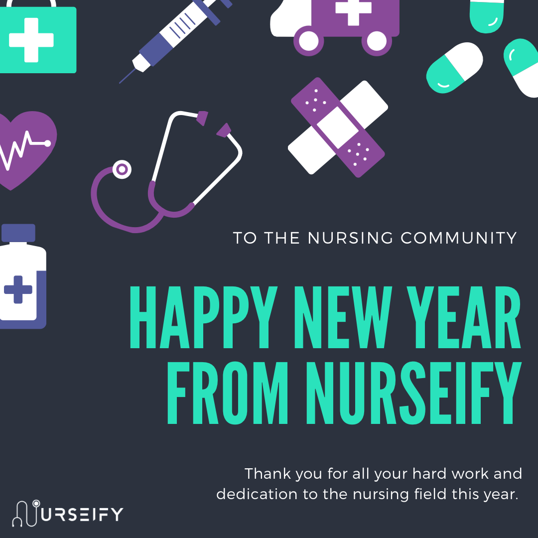 Nurseifyapp's tweet photo. Happy New Year from Nurseify! We know this year is going to be a great one for the Nursing community. We pledge to continue our work and dedication to building a stronger in safer place for nurses.💜💙🎉 https://t.co/T8LWpLP7yl