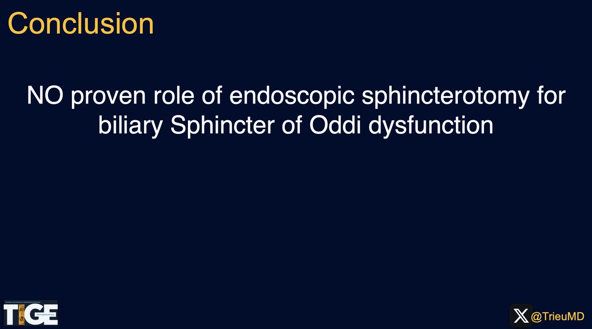 🌟<a href="/AGA_TIGE/">TIGE</a> ARTICLE OF THE MONTH🌟

📰#DennisWang, #KaylaDadgar, &amp; #MohammadYaghoobi show there is no benefit of biliary sphincterotomy to treat pain in SOD. #MetaAnalysis

🔎For more details: doi.org/10.1016/j.tige…

❓What’s your practice in SOD??