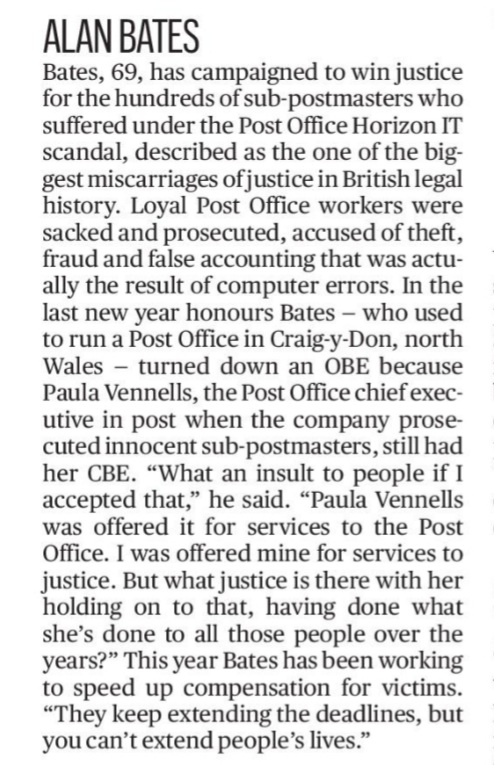 VerityKalcev's tweet photo. @SatanicTaxi The remarkable Alan Bates turned down his honour because Paula Vennells got one. Why hasn't it been removed? The #HonoursList is a joke. #NewYearHonours #PostOfficeScandal #MrBates https://t.co/KOfdiQnFrK