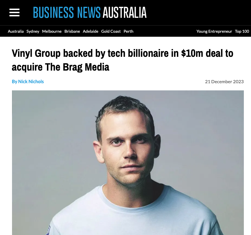 vnlasx's tweet photo. "The Brag Media is best known as publisher of the Australian and New Zealand editions of Rolling Stone and Variety, as well as publisher of https://t.co/V10J1hAFZC, The Music Network and Tone Deaf."

https://t.co/OFrmuAkwap

#VinylGroup #Vinyl #Jaxsta #Vampr #TheBragMedia https://t.co/sw9h9SPipc