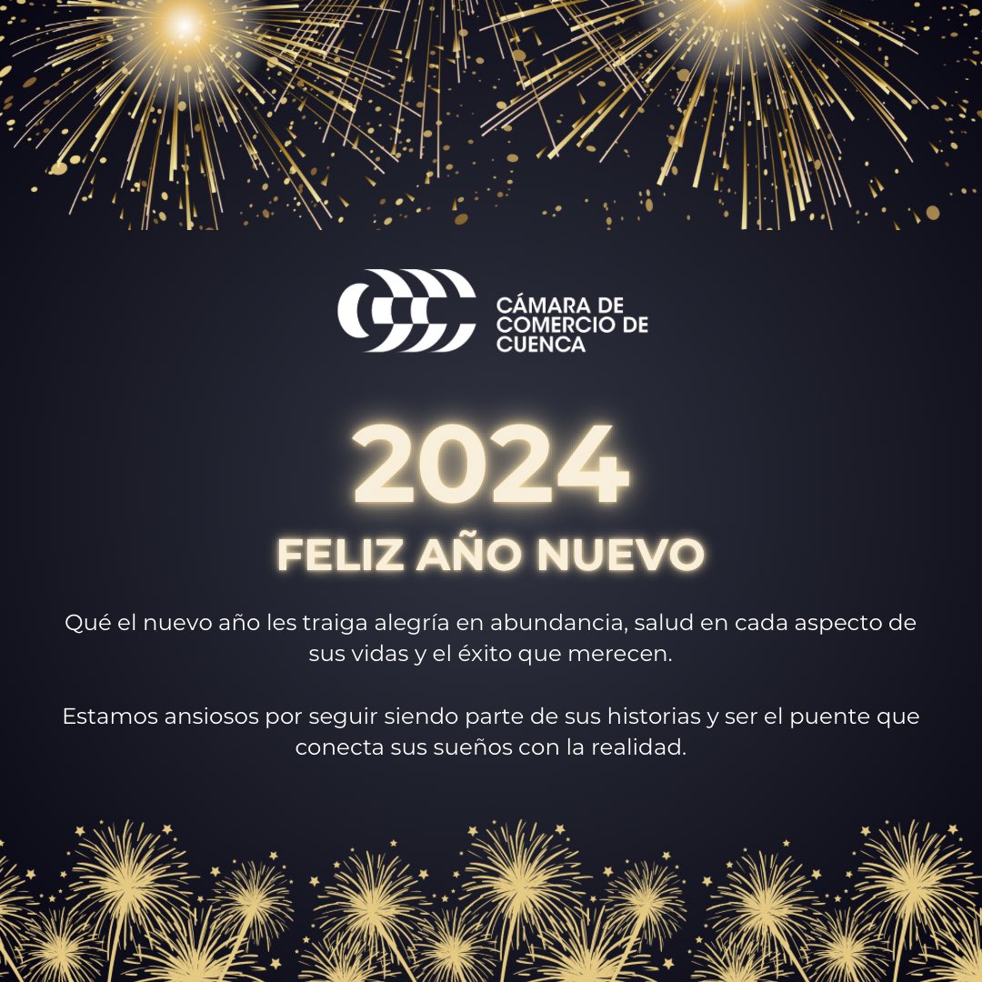 cccuenca's tweet photo. Brindamos por un nuevo año lleno de colaboración, crecimiento y éxitos para nuestra querida comunidad empresarial.

Juntos construimos el camino hacia un próspero 2024 🎉🌟
.
.
 #Feliz2024 #104añosimpulsandonegocios #cccuenca https://t.co/fpT7deGjpa
