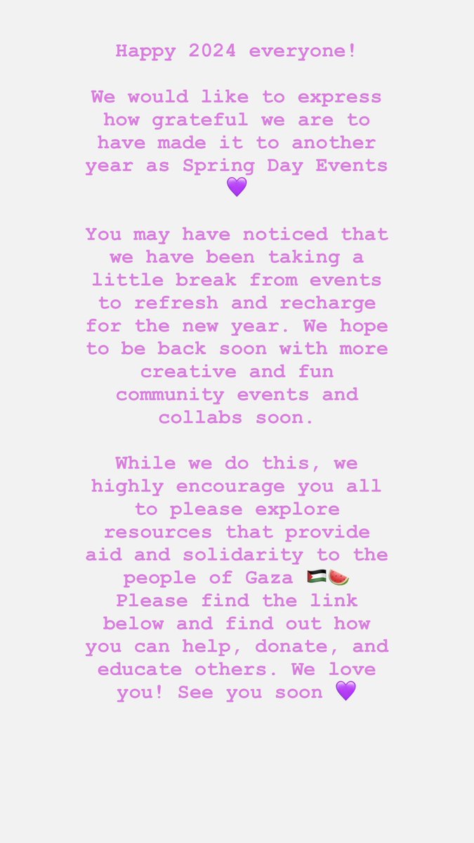SpringDayEvents's tweet photo. 🇵🇸🍉 https://t.co/IW2KwG5Qq9
See you all soon! 💜 https://t.co/81jCZBYA59