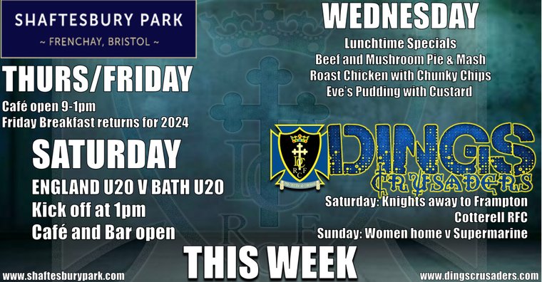 We're back! After the festivities we return to the Park on Wednesday. Our cafe is open through the week from Wednesday, then on Saturday, we have a big game to start the year. England U20 v Bath U20. Come and join us #upthedings dingscrusaders.com/news/whats-on-…