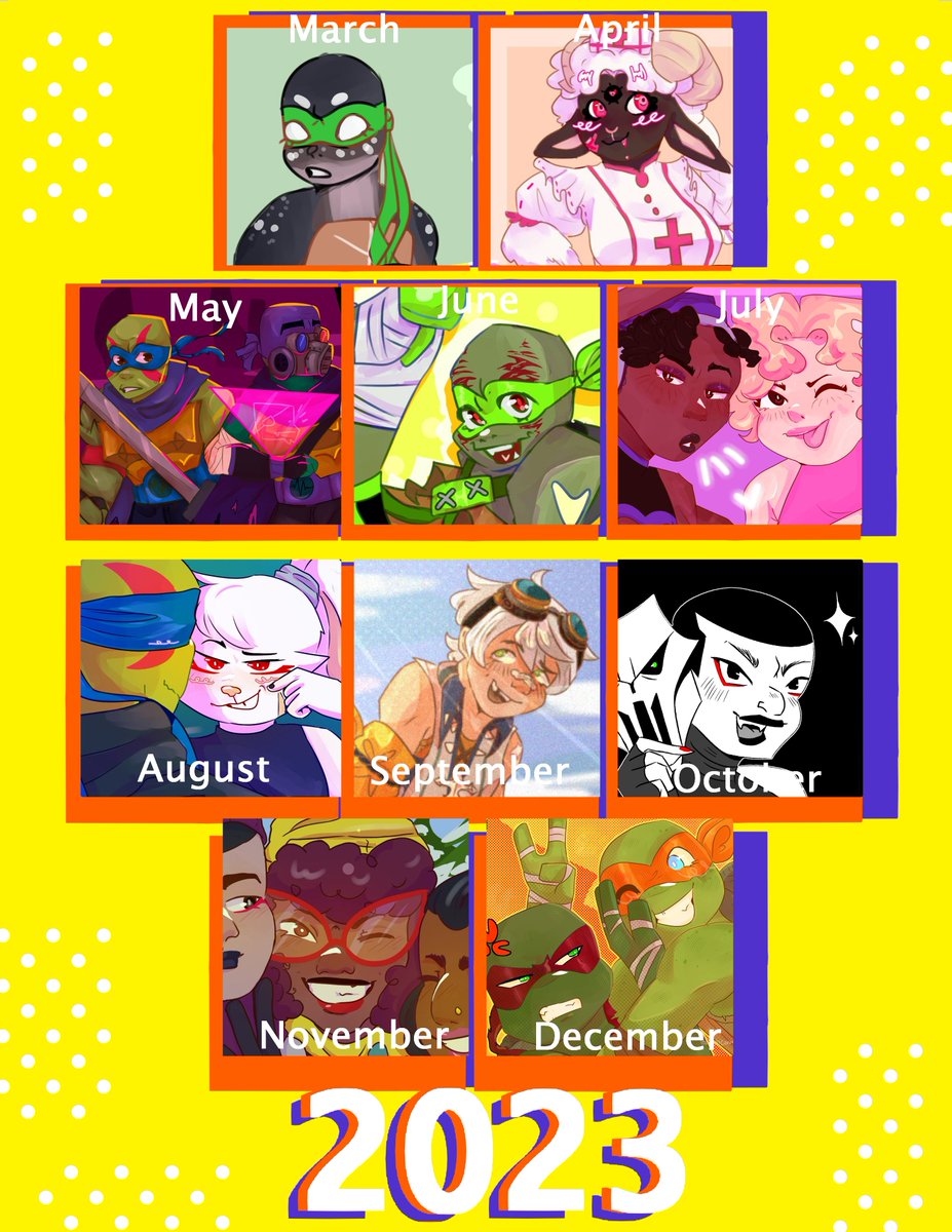 locallycitrus's tweet photo. A recap of last year's art!! I have seen so much improvement in my art this past year, and I can not wait to see the changes 2024 will bring me!!

Thank you all for being a part of the ride.

#Goodbye2023  #NewYear2024 #artistrecap #Recap2023 #art #digitalart #artistontwt #TMNT https://t.co/LYdnuo7nUL