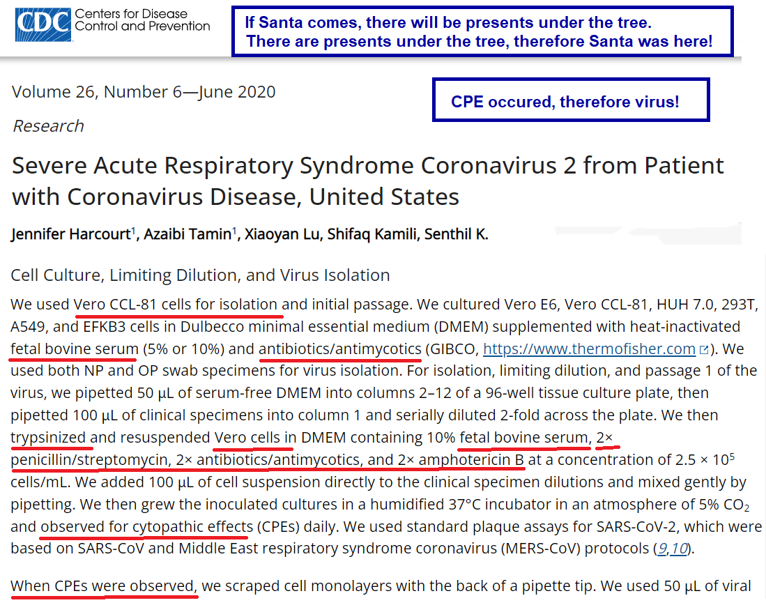 Virus_FOI_Lady's tweet photo. @MeganSuspended @Alec_Zeck @RobertKennedyJr CPE, antibodies etc are passed off as evidence of a "virus".  

Indirect evidence, never validated.

Like children believing in Santa based on lies &amp; multiple lines of indirect, un-validated evidence. https://t.co/QELtrs0S7S