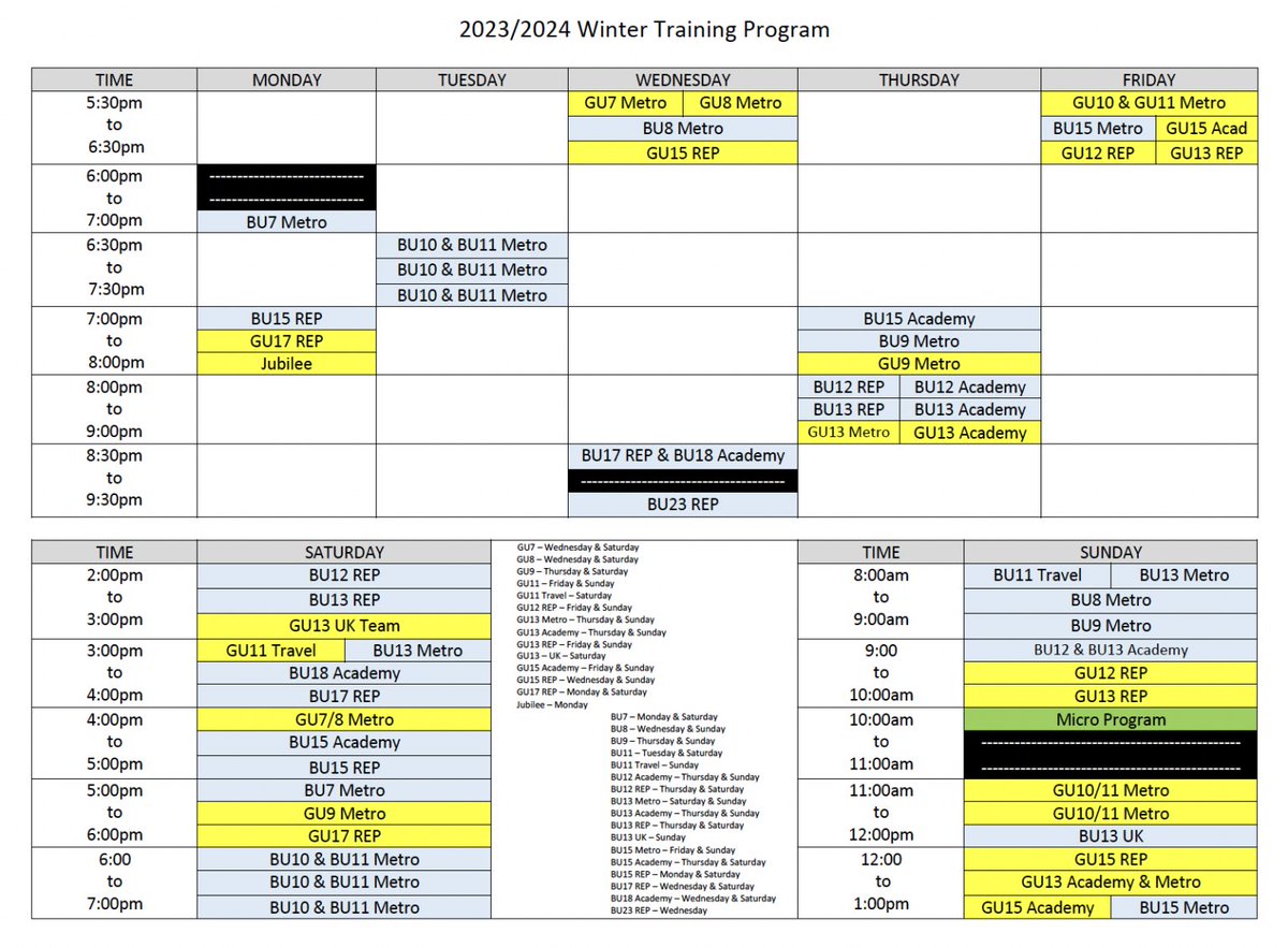 Happy New Year! Winter training will resume on Tuesday, January 2nd. The schedule is the same as it was before the Christmas break.