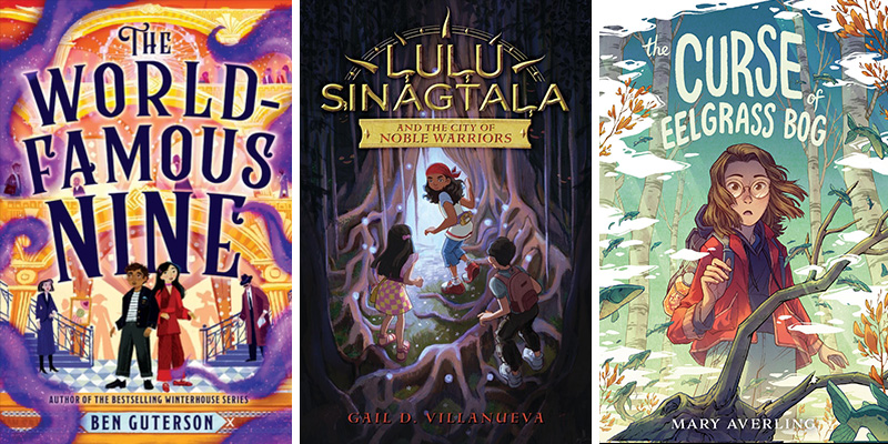 7. THE WORLD-FAMOUS NINE by @ben_guterson: magic department store. 8. LULU SINAGTALA AND THE CITY OF NOBLE WARRIORS by @gaildvillanueva: Tagalog mythology, Filipino protagonist, monsters. 9. THE CURSE OF EELGRASS BOG by @maryaverling: monsters, LGBTQ, a curse.