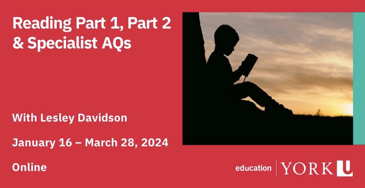 Are you wondering how to teach and assess Reading? @YorkUedPL Reading AQs look at: ✅ Reading research ✅New Language curriculum ✅ Instructional strategies to support all Readers Register⬇️ apps.edu.yorku.ca/pdis/course/re… apps.edu.yorku.ca/pdis/course/re… apps.edu.yorku.ca/pdis/course/re…